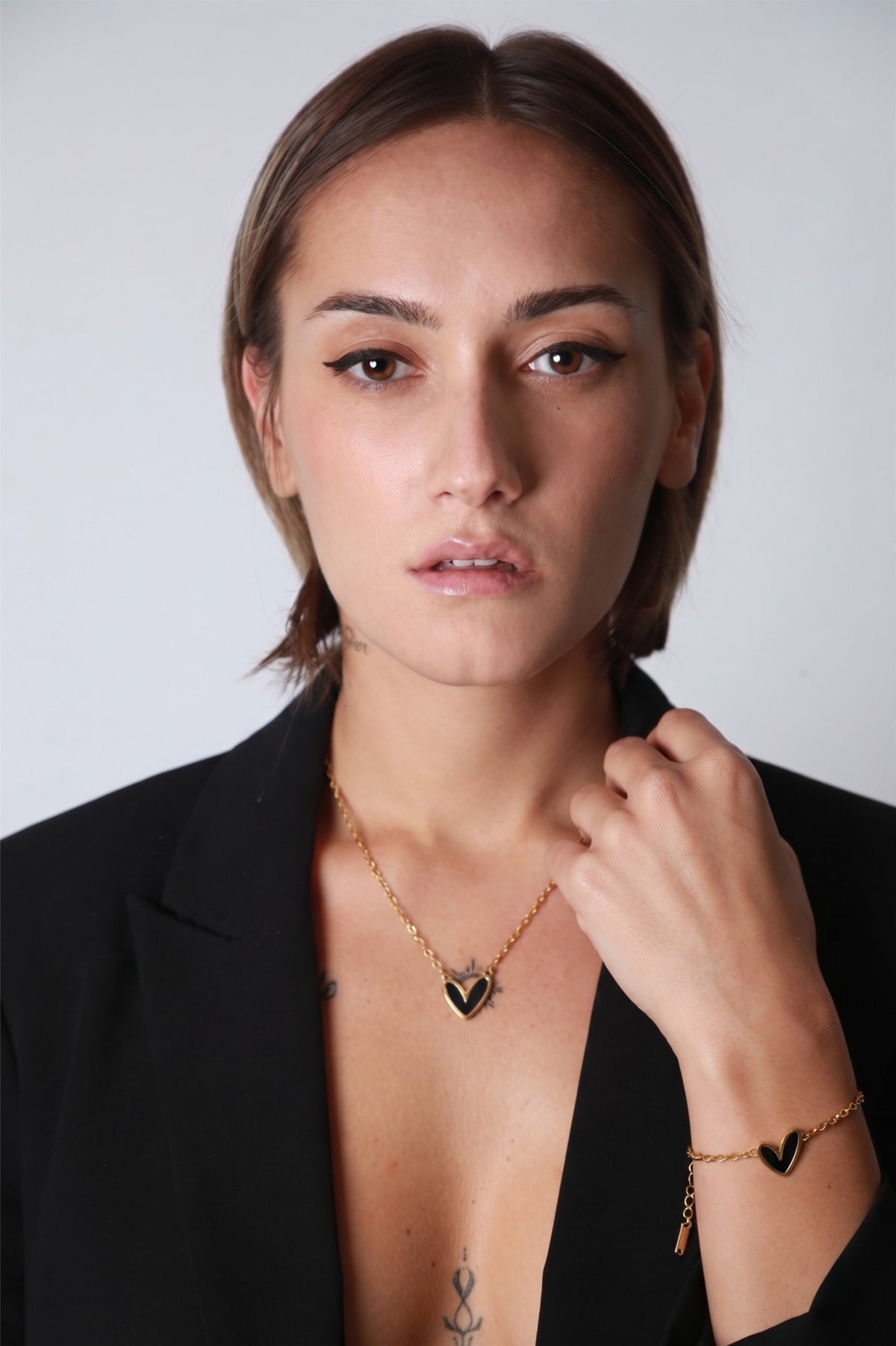 Heart Shaped Jewellery Set Necklace & Bracelet 18K Gold Plated