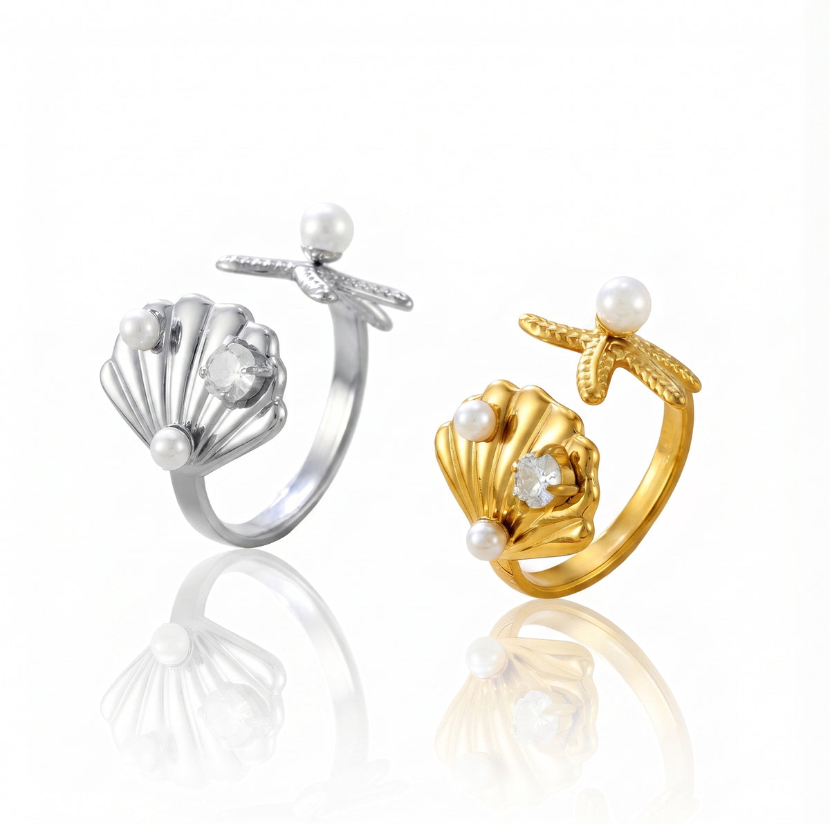 Starfish Zircon Open Ring | 18K Gold Plated Stainless Steel