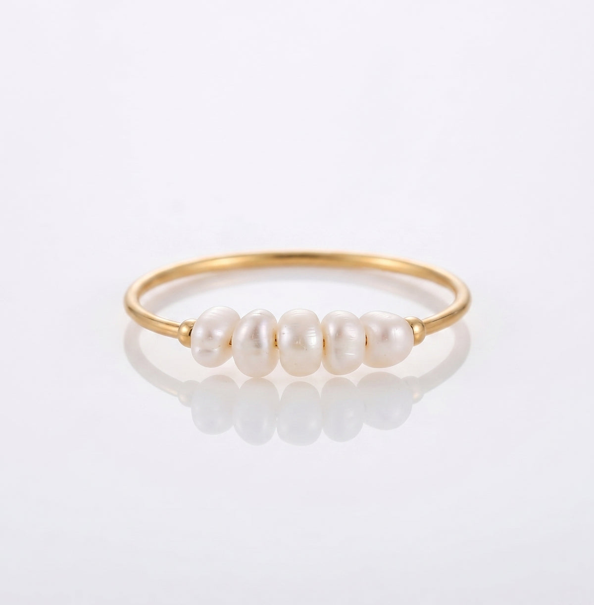 Freshwater Pearl Beaded Ring | 18K Gold PVD Plated Stainless Steel