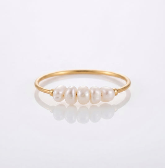 Freshwater Pearl Beaded Ring | 18K Gold PVD Plated Stainless Steel