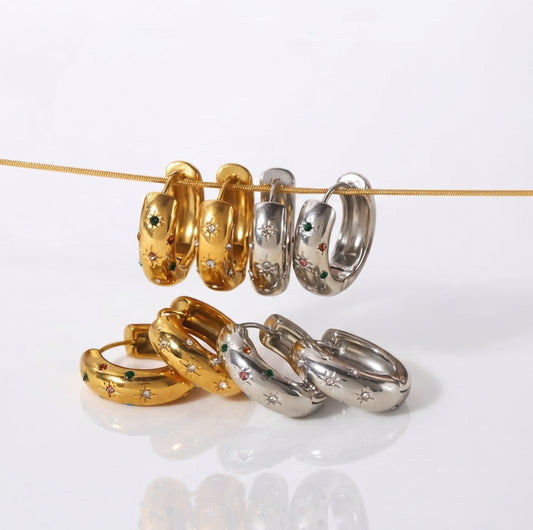 Hexagram Zircon Hoop Earrings | 18K Gold & Silver Plated Stainless Steel