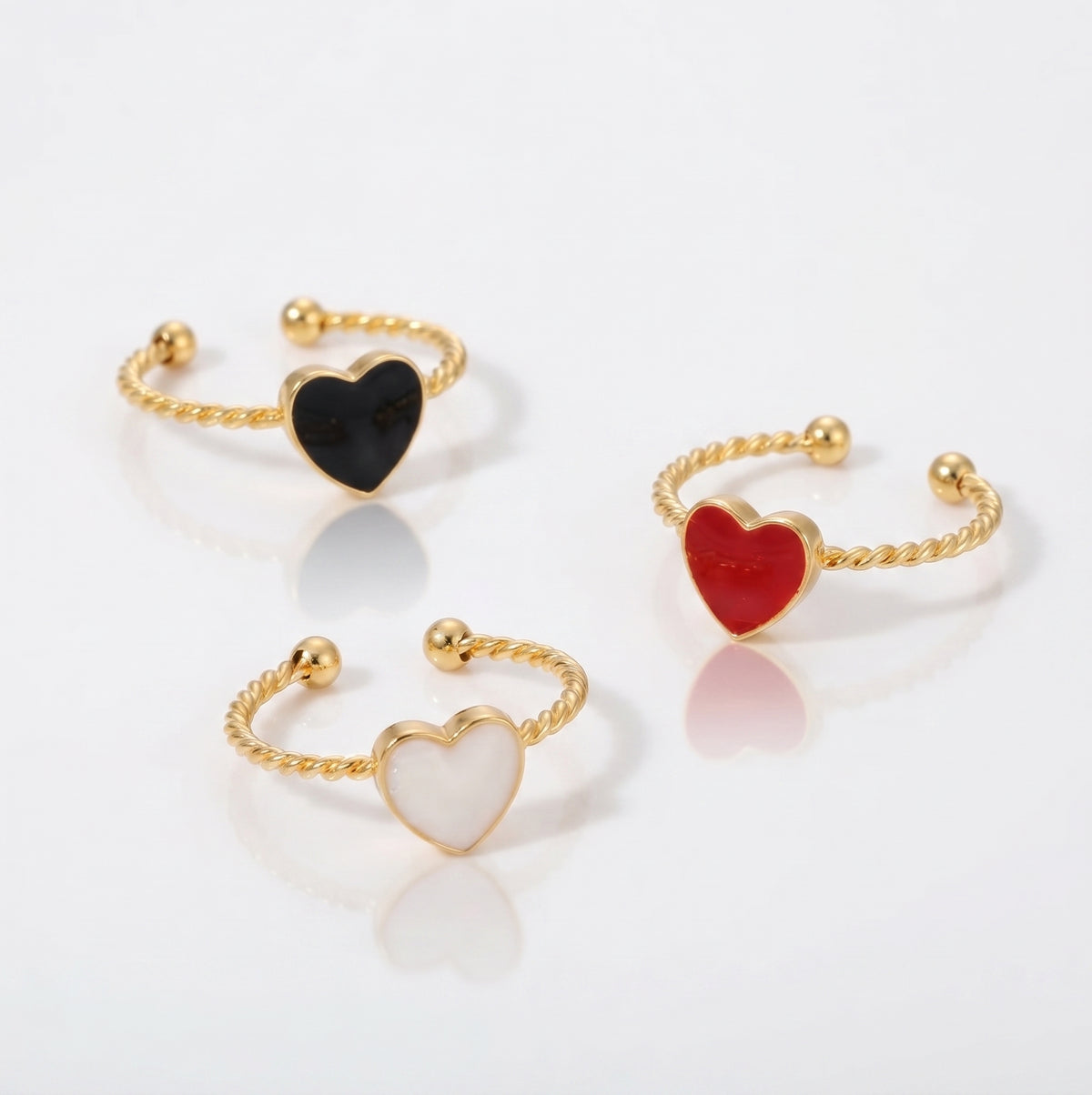 Heart Enamel Open Ring | 18K Gold PVD Plated Stainless Steel