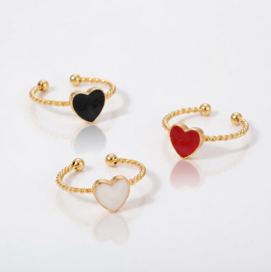 Heart Enamel Open Ring | 18K Gold PVD Plated Stainless Steel