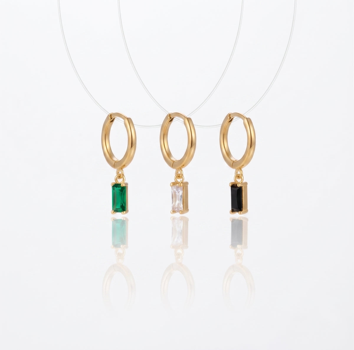 Square Zircon Ear Studs | 14K Gold PVD Plated Titanium Steel
