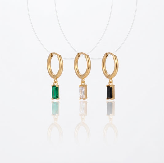 Square Zircon Ear Studs | 14K Gold PVD Plated Titanium Steel