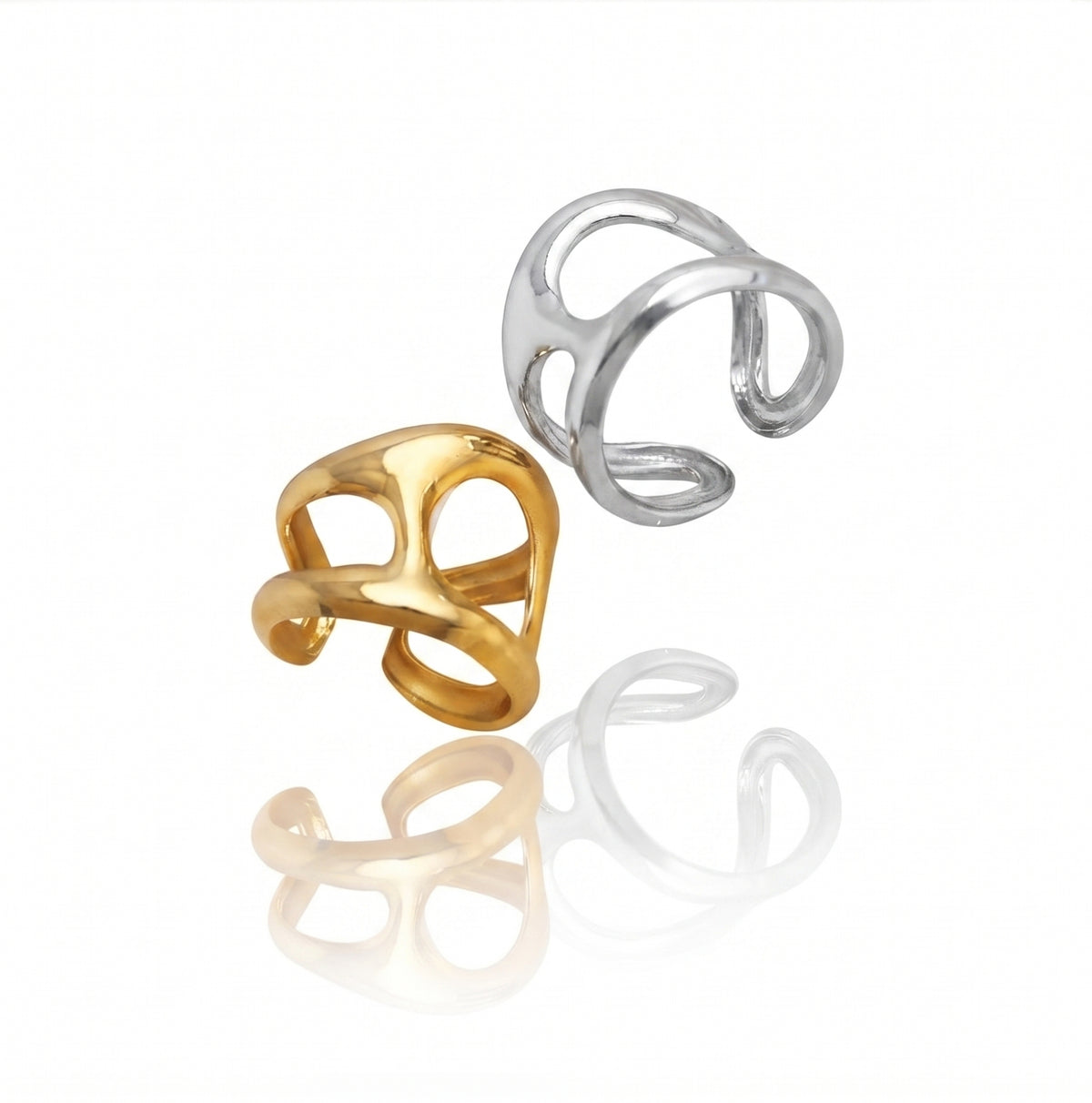 Geometric Hollow Open Ring | 18K Gold & Silver PVD Plated Stainless Steel