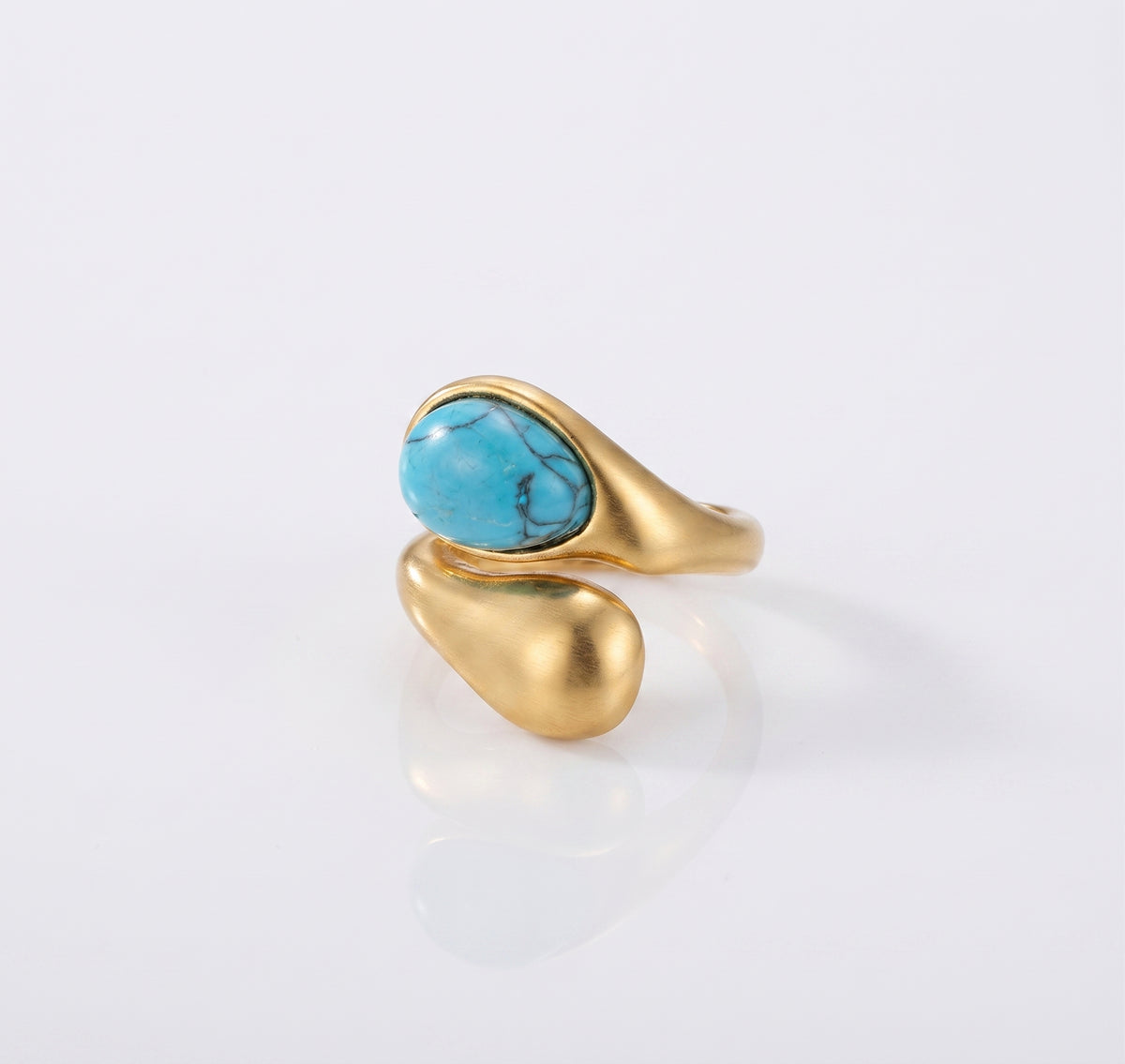 Geometric Open Ring | Pearl & Tiger Eye Inlay | 18K Gold IP Plated Stainless Steel