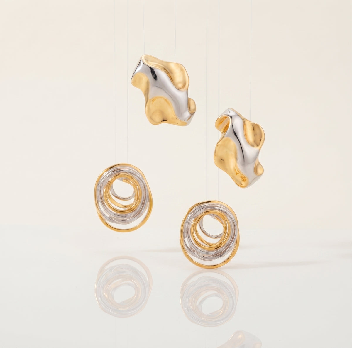 Colour Block Mixed Metal Ear Studs | 18K Gold & Silver PVD Plated Stainless Steel