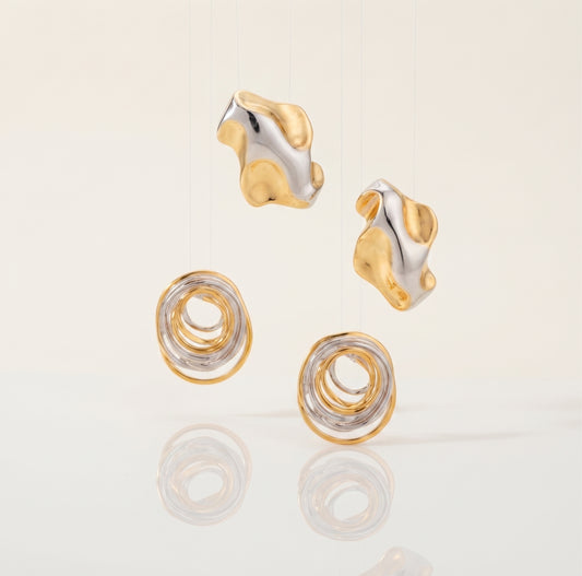 Colour Block Mixed Metal Ear Studs | 18K Gold & Silver PVD Plated Stainless Steel