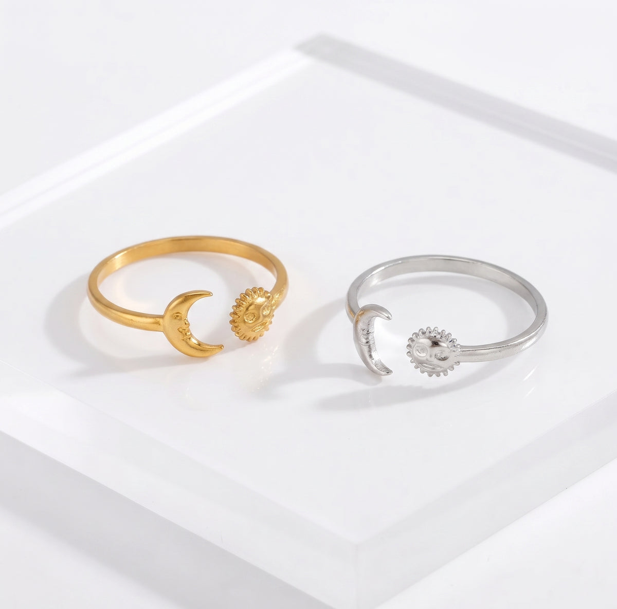 Hip-Hop Sun & Moon Open Ring | 18K Gold & Silver IP Plated Stainless Steel