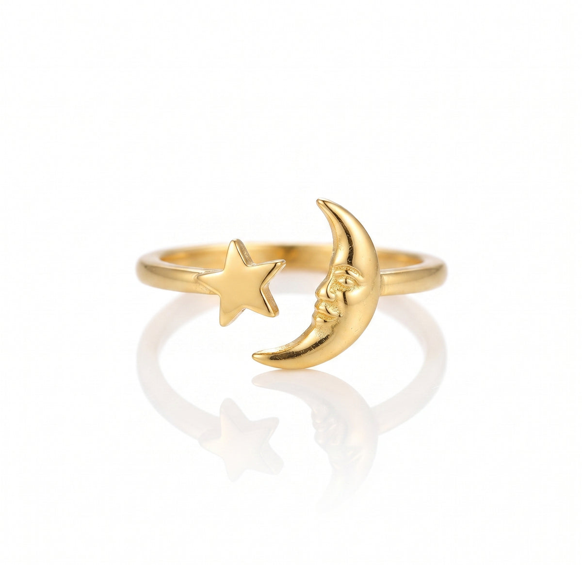 Star & Moon Open Ring | 18K Gold & Silver PVD Plated Stainless Steel