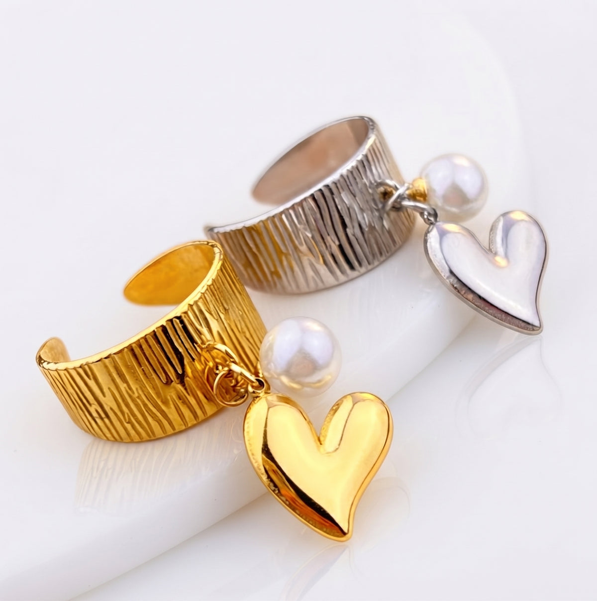 Marine Heart Open Ring | 18K Gold & Silver PVD Plated Stainless Steel