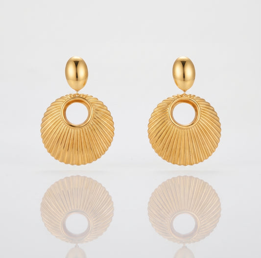 Gold Pleat Drop Earring | 18K Gold PVD Plated Stainless Steel