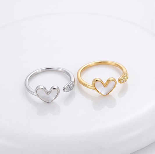 Heart Claw-Set Open Ring | Gold & Silver Plated Brass with Acrylic & Zircon