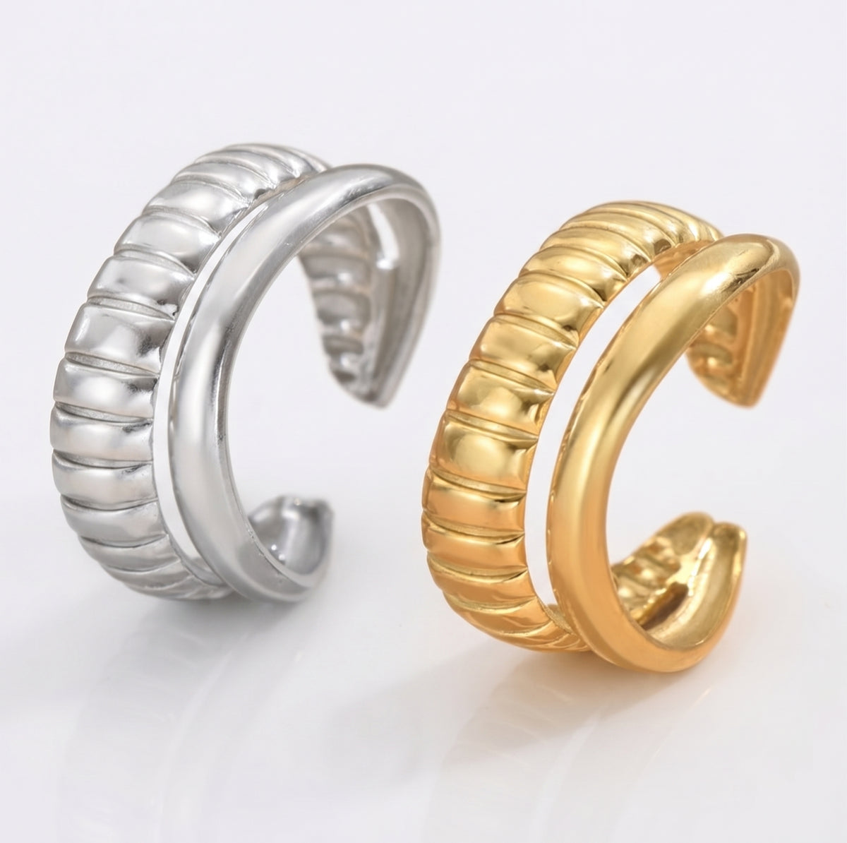 Shell Open Ring | 18K Gold & Silver Titanium Steel