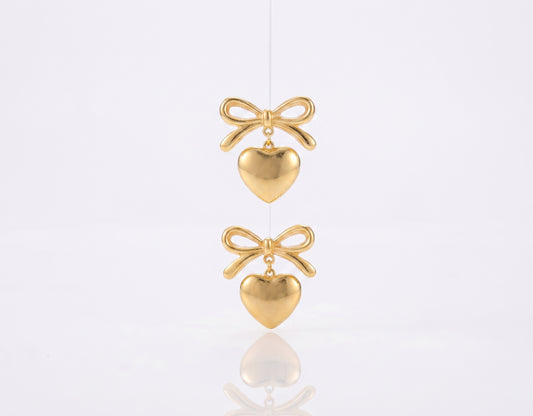 Heart & Bow Knot Drop Earrings | 18K Gold & Silver Plated Stainless Steel