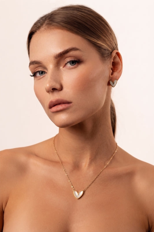 Heart & Geometric Zircon Necklace or Earrings | 18K Gold Plated